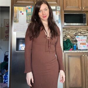 Elegant Brown Long Sleeve Dress